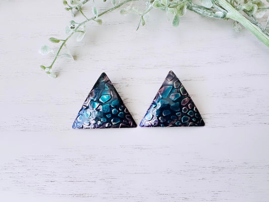 Vintage Teal and Black Textured Triangle Earrings, Funky 1980s Vintage Earrings, Ombre Color Gradient Earrings Retro 80's Colorful Earrings