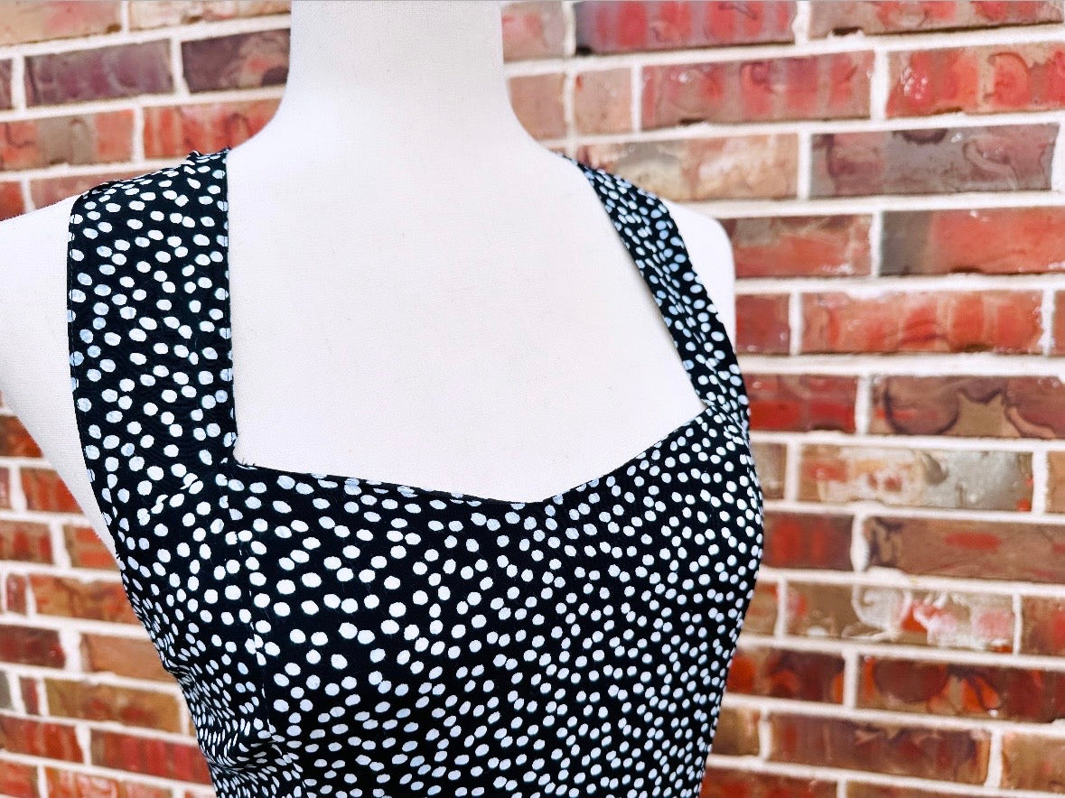 Vintage 1990s Dress / 90s Polka Dot Silk Mini Dress / Black White ( XS selling S )