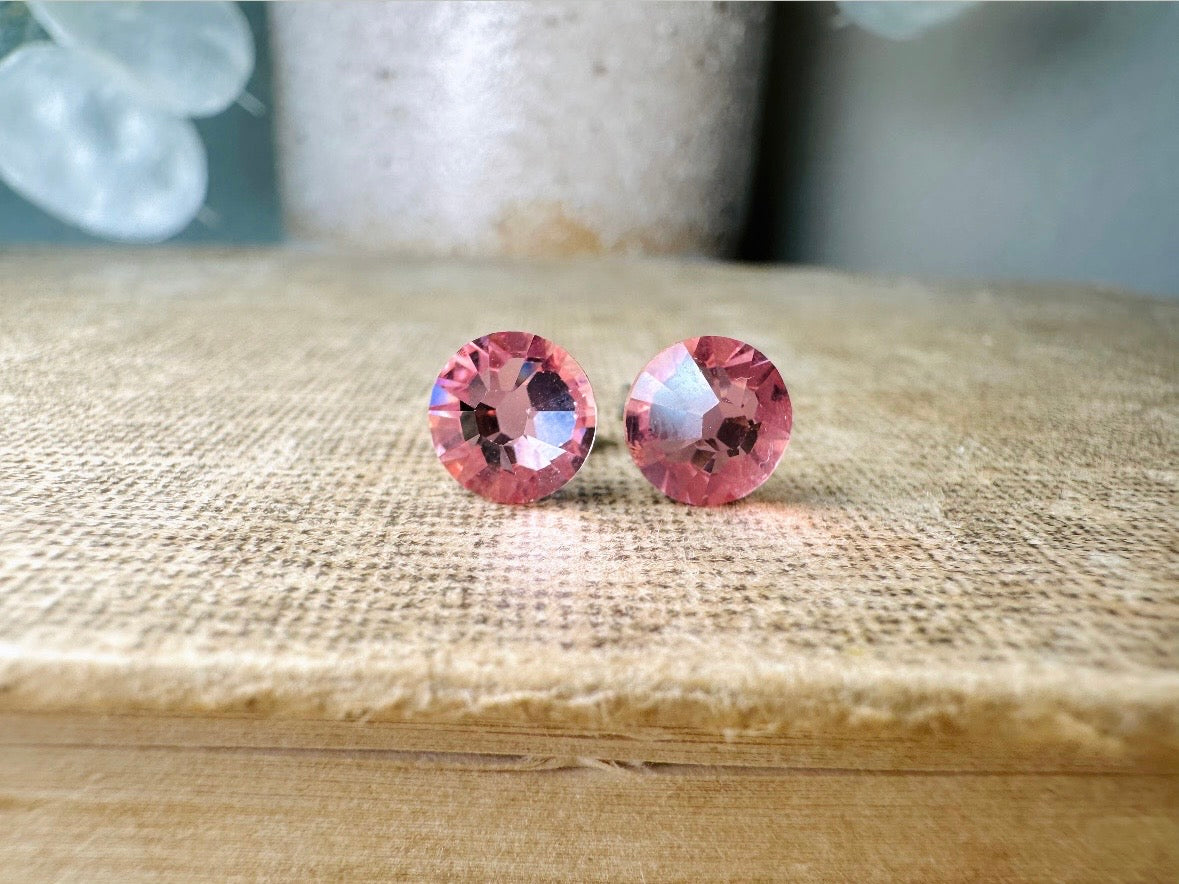 Blush Pink Pink Swarovski Crystal Post Earrings, Light Pink Hypoallergenic Small Rhinestone Stud Earrings