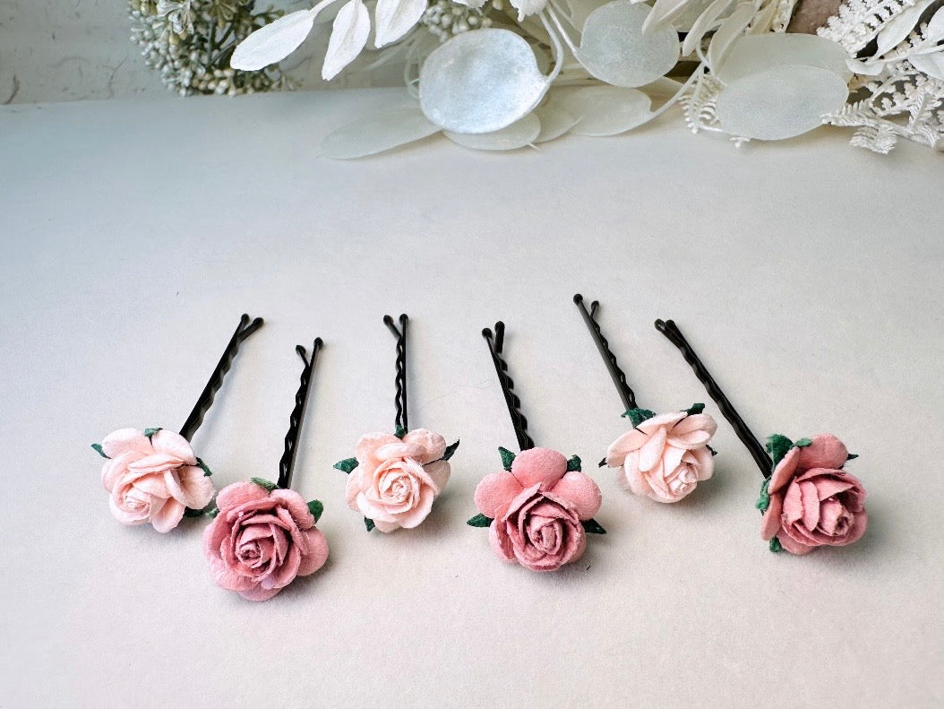 Wedding Hair Flowers, Blush Pink Flower Hair Pins, Wedding Hair Accessories, 6 Paper Flowers, Dusty Pink Rose Hair Clip, Floral Bobby Pin MPR6
