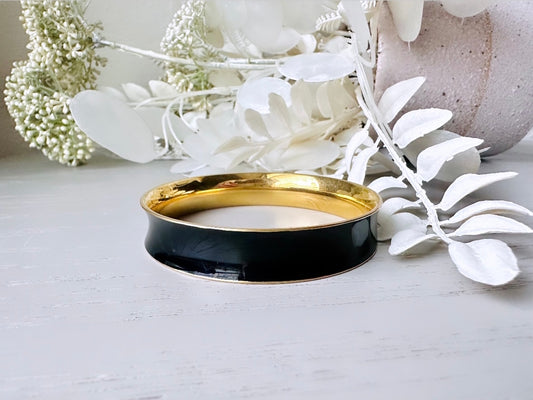 Black and Gold Bracelet, 80's Retro Vintage Bangle Bracelet, 1980s Chic Gold Bracelet, Classic Simple Vintage Jewelry