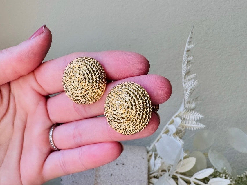 Gold Napier Earrings, 1980s Domed Rope Earrings, Classic Glam Clip On Earrings, 1980s  Retro Designer Signed Designer Napier Earrings