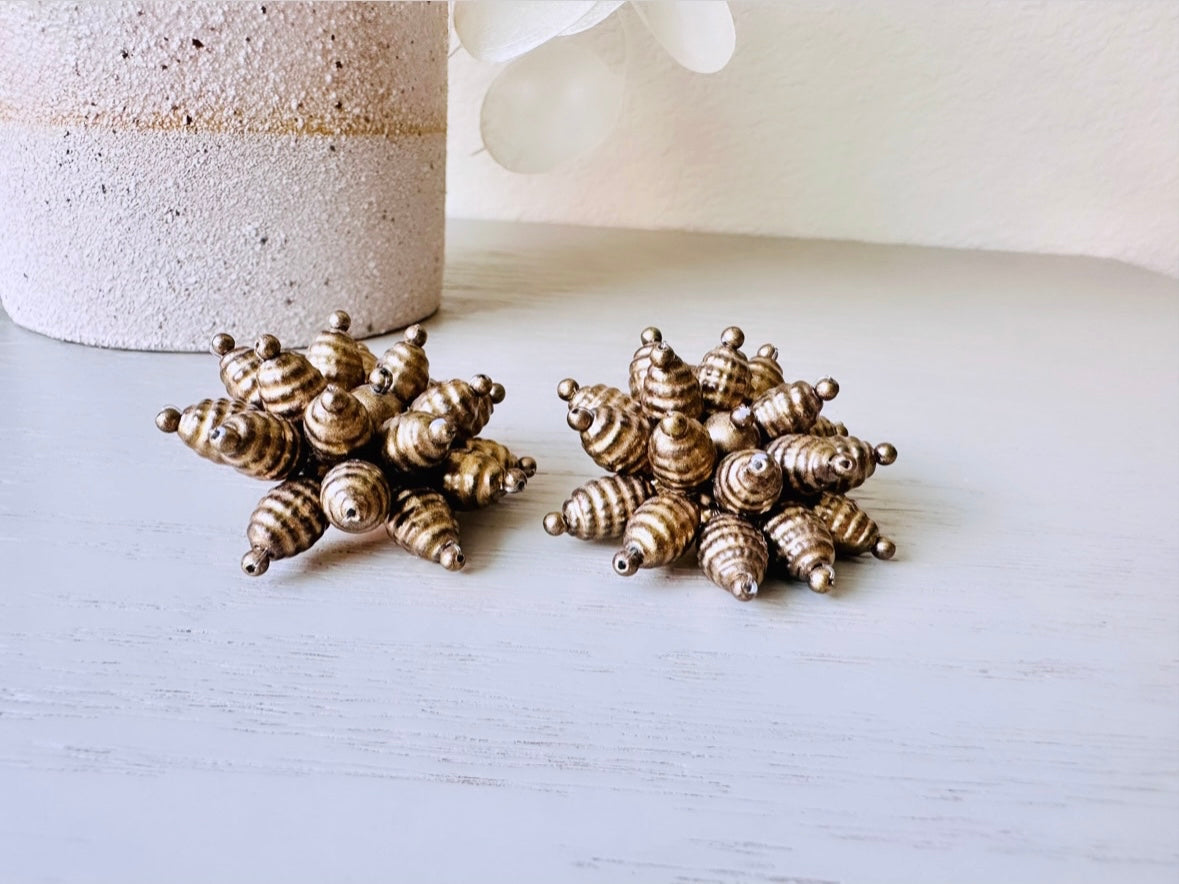 Bronze Cluster Earrings, Fabulous Vintage Clip On Earrings, Big Bold Statement Earrings, Bead Cluster Pom Pom Clip-Ons