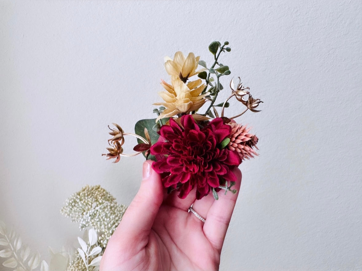 Rustic Autumn Hair Clip, Cranberry Red Fall Foliage Wedding Hair, Woodland Fairy Floral Fascinator Burnt Copper Bridal Hair Accessories