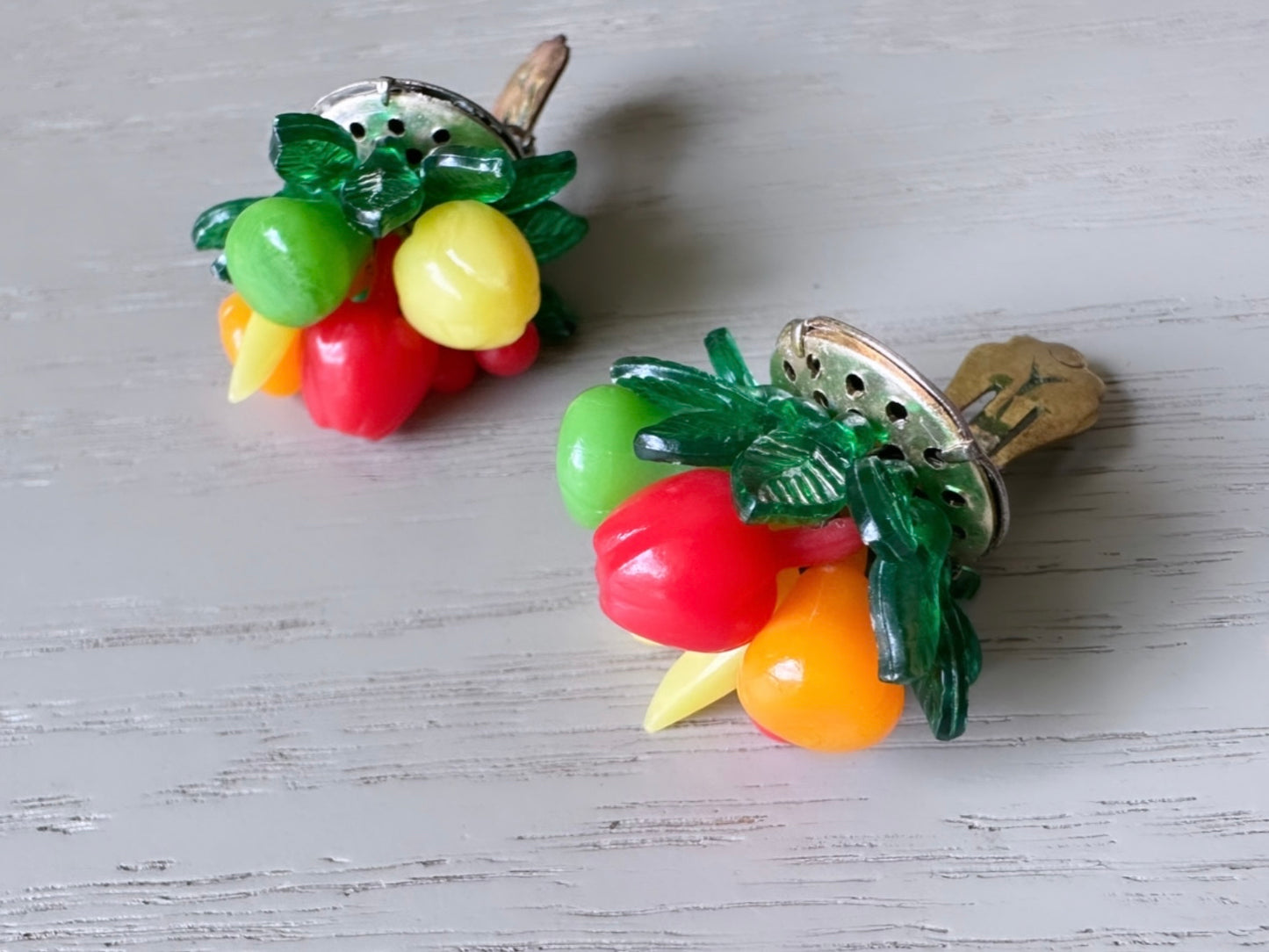 Fruit Salad Earrings, Iconic Carmen Miranda Style Fruit Earrings, Vintage Hong Kong Clip on Earrings, Acrylic and Glass Fruit Bowl Earring