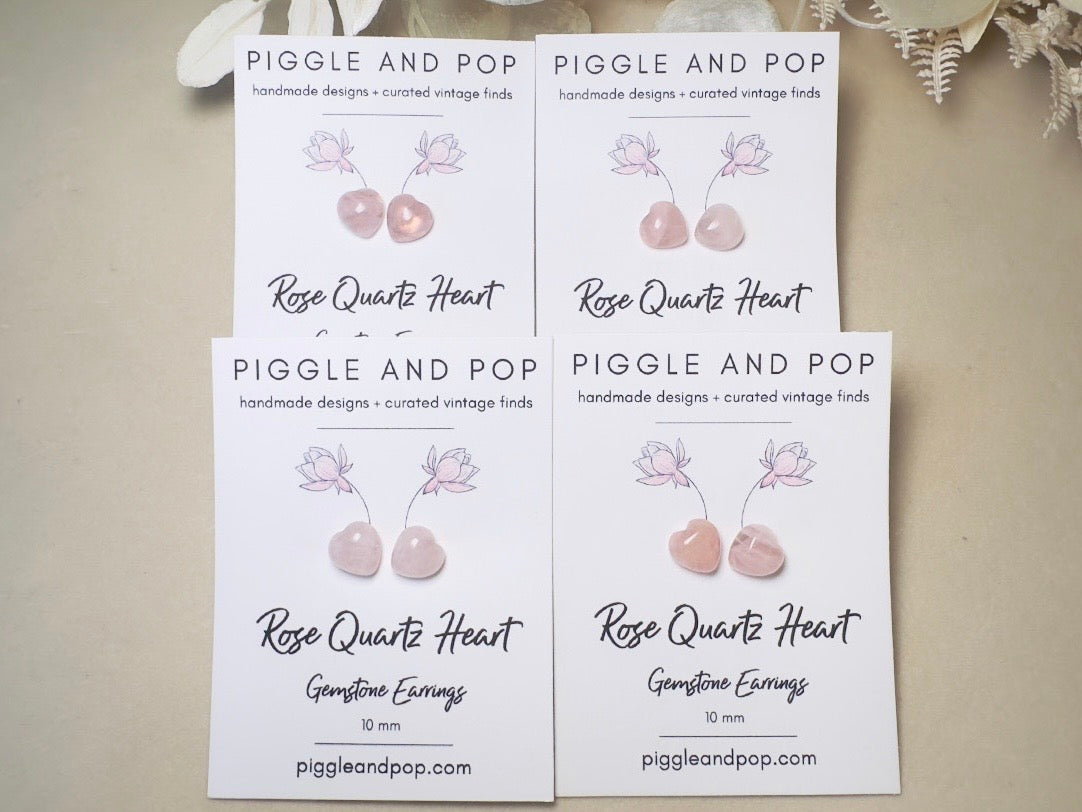 Rose Quartz Heart Earrings, Heart Stud Earrings, Pink Heart Earrings, Natural Crystal Jewelry, Cute Stud Earrings, Pink Gemstone Earrings