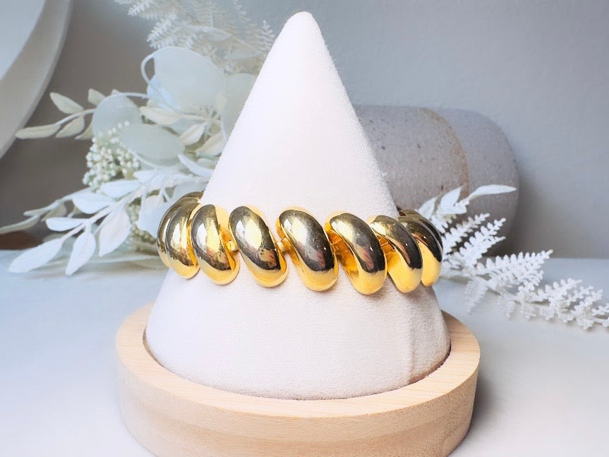 Vintage Napier Gold Bracelet, Gold Curved Link Bracelet, VTG 7.5" Bracelet, Classic Gold Chain Bold 80s Designer Vintage Bracelet