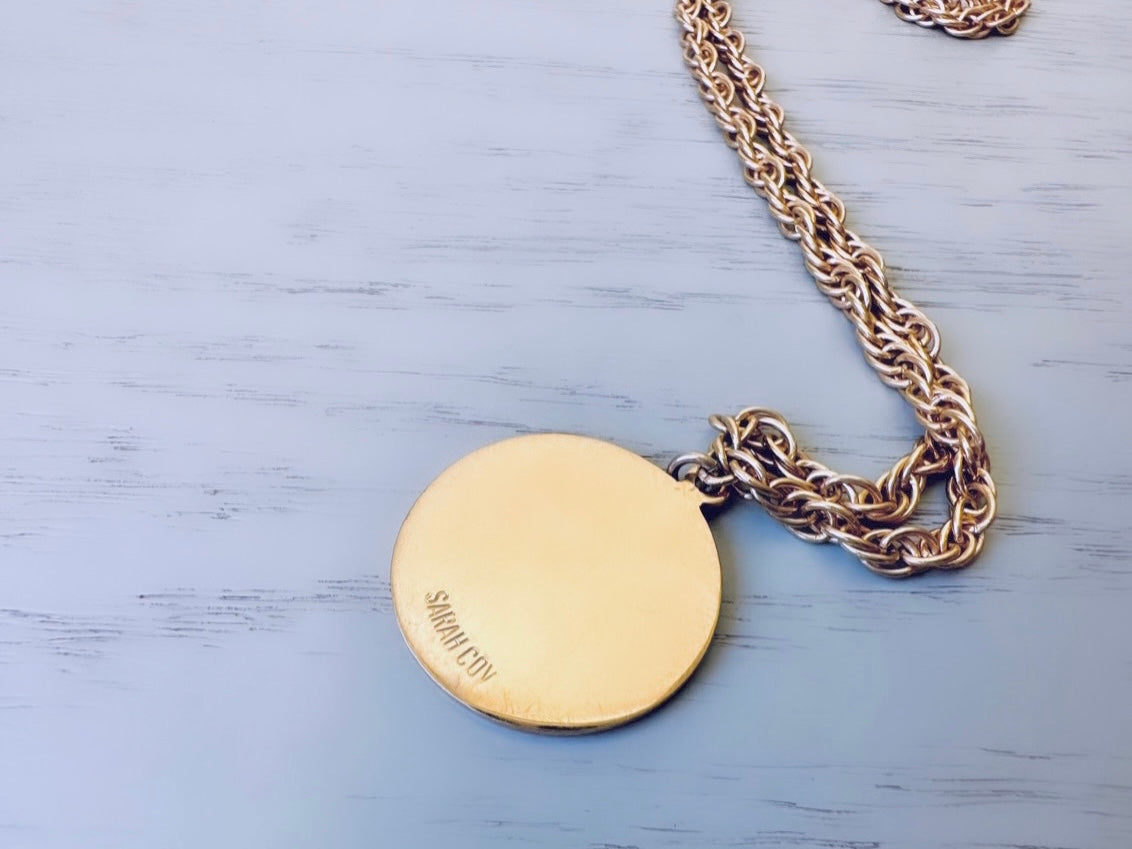 Vintage Aries Zodiac Necklace, Star Sign Astrology Necklace, Unique Birthday Necklace, 20" Long Gold Aries Astrology Pendant Coin Necklace