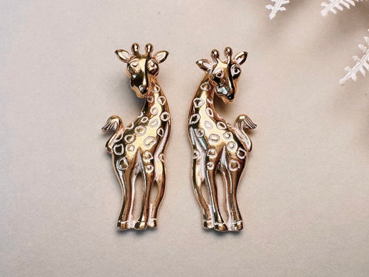 Vintage Giraffe Earrings, White and Gold Pierced Post Earrings with Moveable Head, Convertable Stud to Dangle Earrings, Animal Lover Gifts