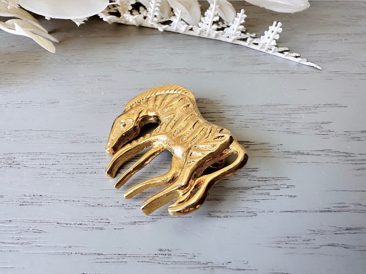 Gold Zebra Brooch Pin, Vintage Wild Zebra Pin, Fun 1980s Jewelry, 80s Gold Vintage Brooch