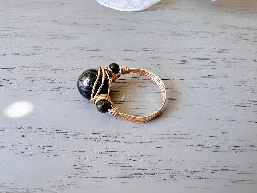 Handmade Pyrite Ring, Wire Wrapped Ring with Natural Stones, Pyrite Fools Gold Metaphysical Ring, Earth Energy Talisman Ring