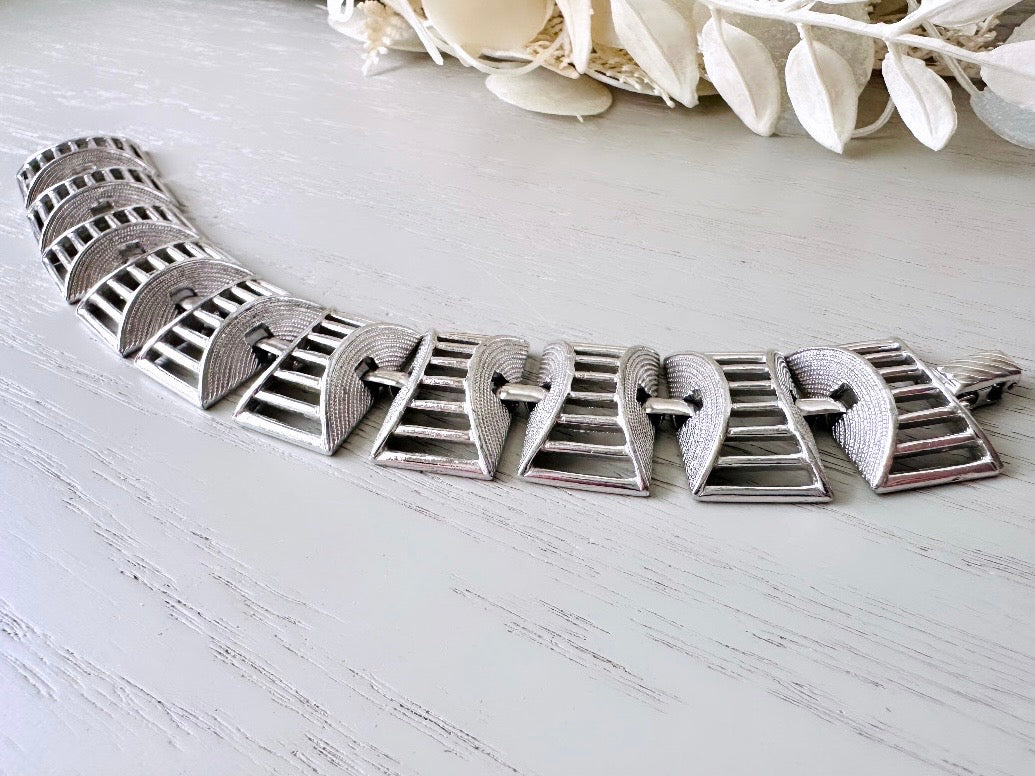 1960's Silver Bracelet, Vintage Silver Openwork Sarah Coventry Bracelet, Thick Metal Panel Signed 60s Vintage Jewelry, Excellent Condition