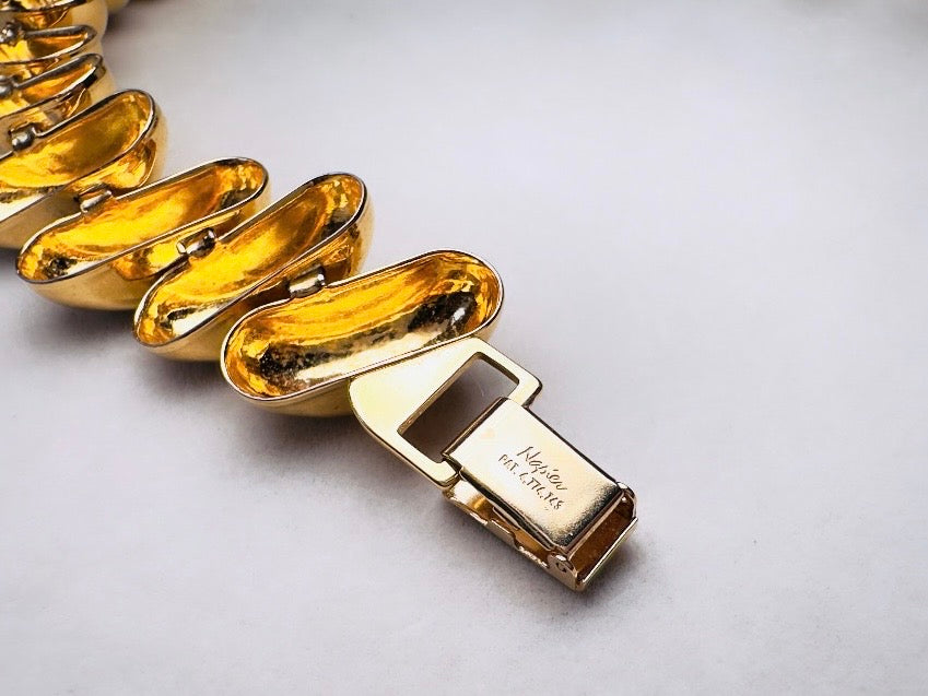 Vintage Napier Gold Bracelet, Gold Curved Link Bracelet, VTG 7.5" Bracelet, Classic Gold Chain Bold 80s Designer Vintage Bracelet