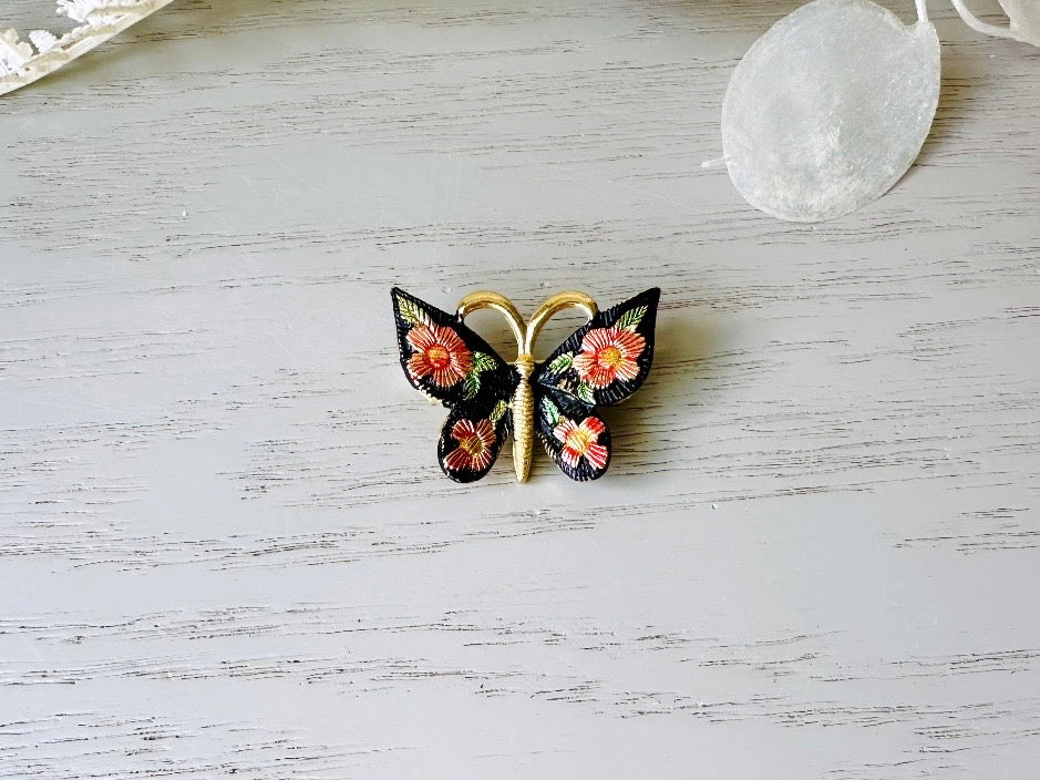 Vintage Butterfly Brooch, Pretty Vintage Enamel Butterfly Pin, Beautiful Pink, Green and Gold Tone Butterfly Broach, Spring Fashion