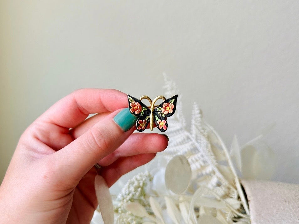 Vintage Butterfly Brooch, Pretty Vintage Enamel Butterfly Pin, Beautiful Pink, Green and Gold Tone Butterfly Broach, Spring Fashion