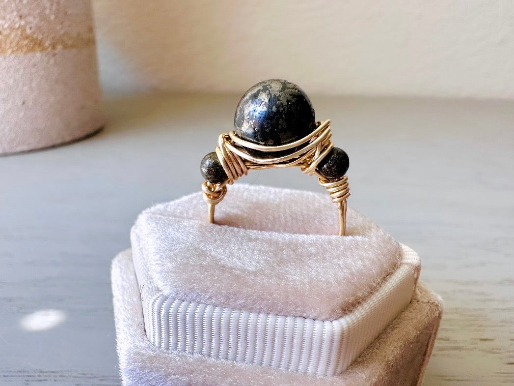 Handmade Pyrite Ring, Wire Wrapped Ring with Natural Stones, Pyrite Fools Gold Metaphysical Ring, Earth Energy Talisman Ring