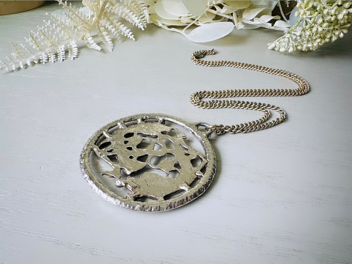 Vintage Pisces Zodiac Necklace, Star Sign Astrology Necklace, Unique Birthday Necklace, 24" Long Silver Pendant Necklace Vintage Astrology