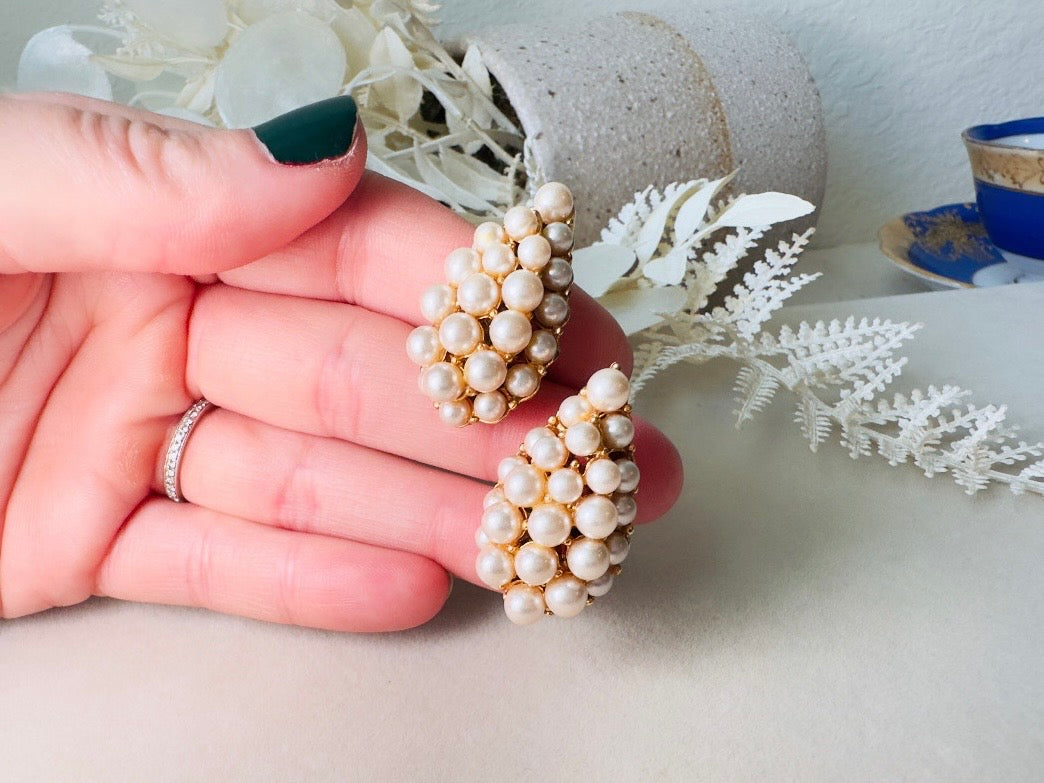 Vintage Pearl Earrings, Cream Pearl Teardrop Statement Earrings