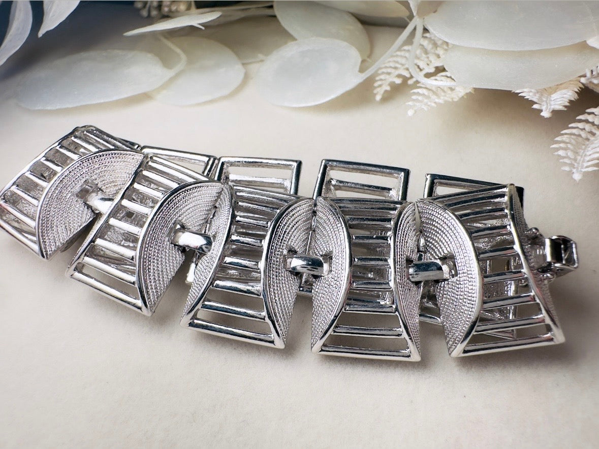 1960's Silver Bracelet, Vintage Silver Openwork Sarah Coventry Bracelet, Thick Metal Panel Signed 60s Vintage Jewelry, Excellent Condition