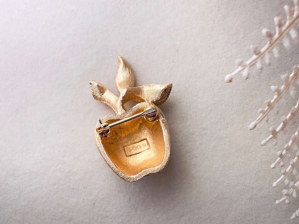 Gold Apple Brooch, 1974 Gilded Apple Vintage Brooch, Small Brushed Gold Understated Pin