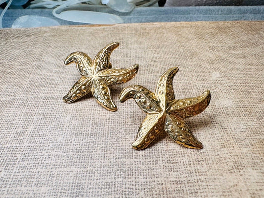 Gold Starfish Earrings, Vintage Starfish Post Earrings, Cute Beachy Mermaid Jewelry, Nautical Pierced Summer Earrings