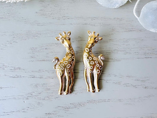 Vintage Giraffe Earrings, White and Gold Pierced Post Earrings with Moveable Head, Convertable Stud to Dangle Earrings, Animal Lover Gifts