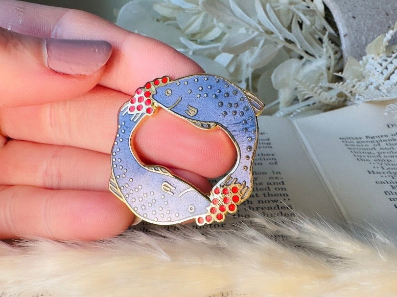 Vintage Pisces Brooch, Periwinkle and Red Signed Carolee Enamel Pin