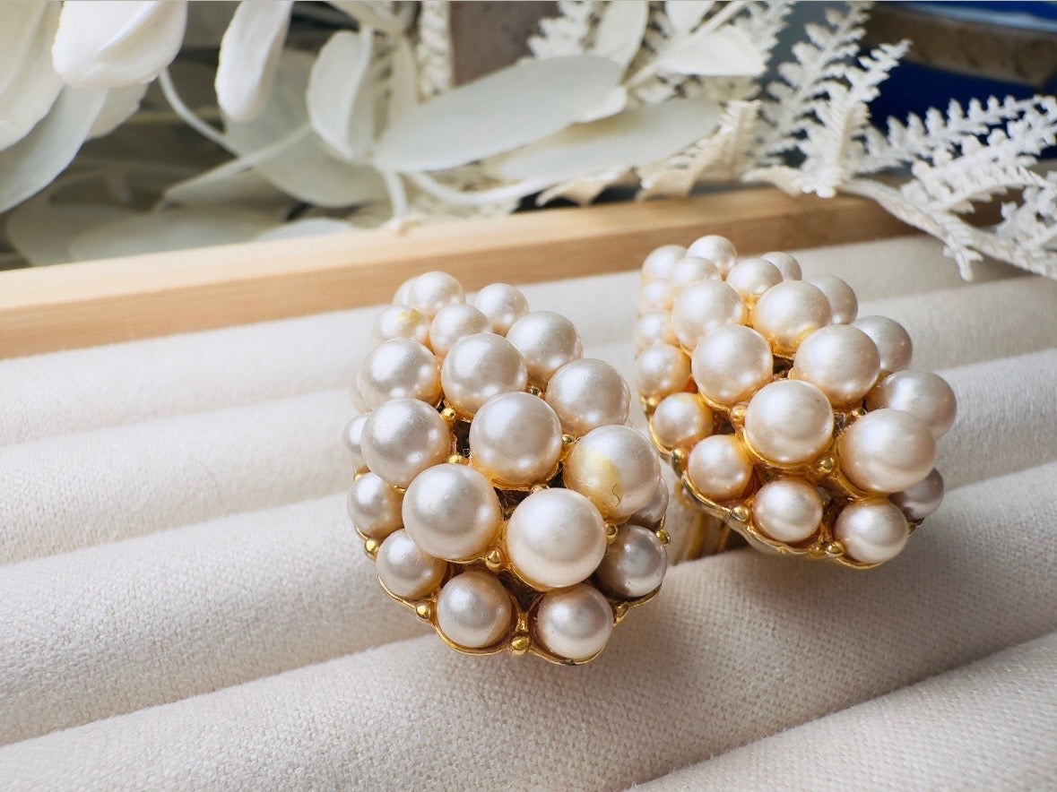 Vintage Pearl Earrings, Cream Pearl Teardrop Statement Earrings