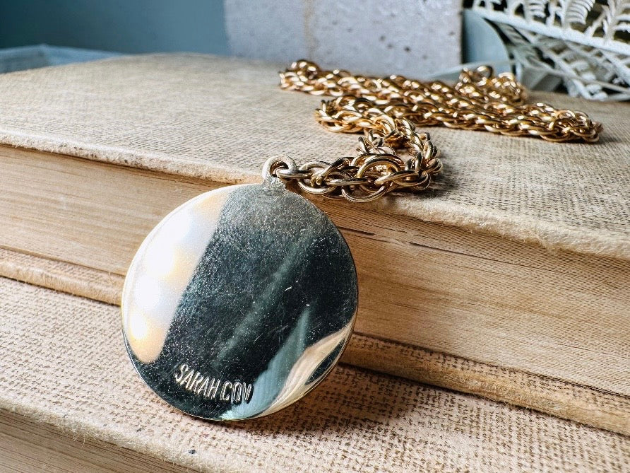 Vintage Aries Zodiac Necklace, Star Sign Astrology Necklace, Unique Birthday Necklace, 20" Long Gold Coin Aries Astrology Pendant Necklace