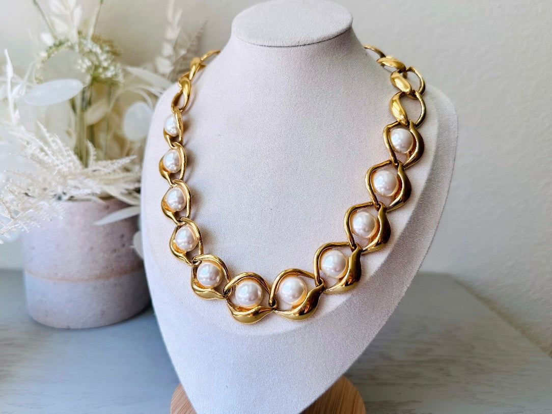 Vintage Napier gold bead deals and pearl chocker Necklace