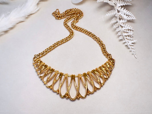 Gold Vintage Necklace, 90s Avon Necklace, Vintage Gilded Mesh Open Work Collar Necklace, Gold Rope Necklace, Statement Necklace Jewelry Gift