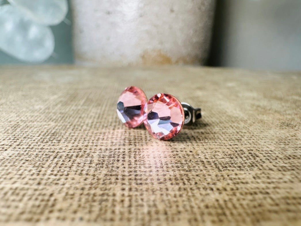 Rose Pink Swarovski Earring, Small Crystal Earrings, Simple Post Earring Handmade with Hypoallergenic Surgical Steel,