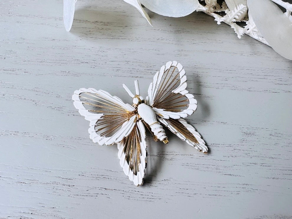 Vintage Butterfly Brooch, Signed Monet Vintage Brooch, Beautiful Gold and White Enamel, Elegant Butterfly Broach, Spring Wedding Fashion