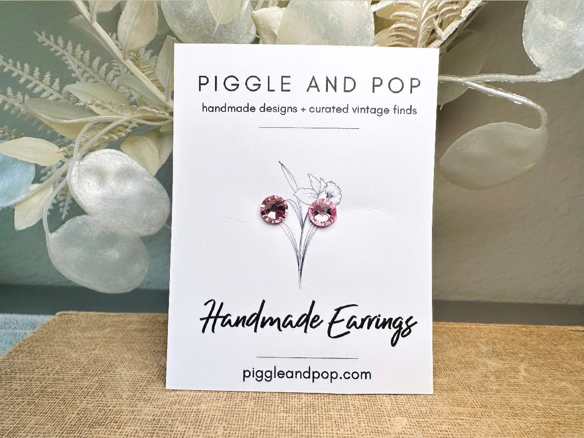 Rose Pink Swarovski Earring, Small Crystal Earrings, Simple Post Earring Handmade with Hypoallergenic Surgical Steel,