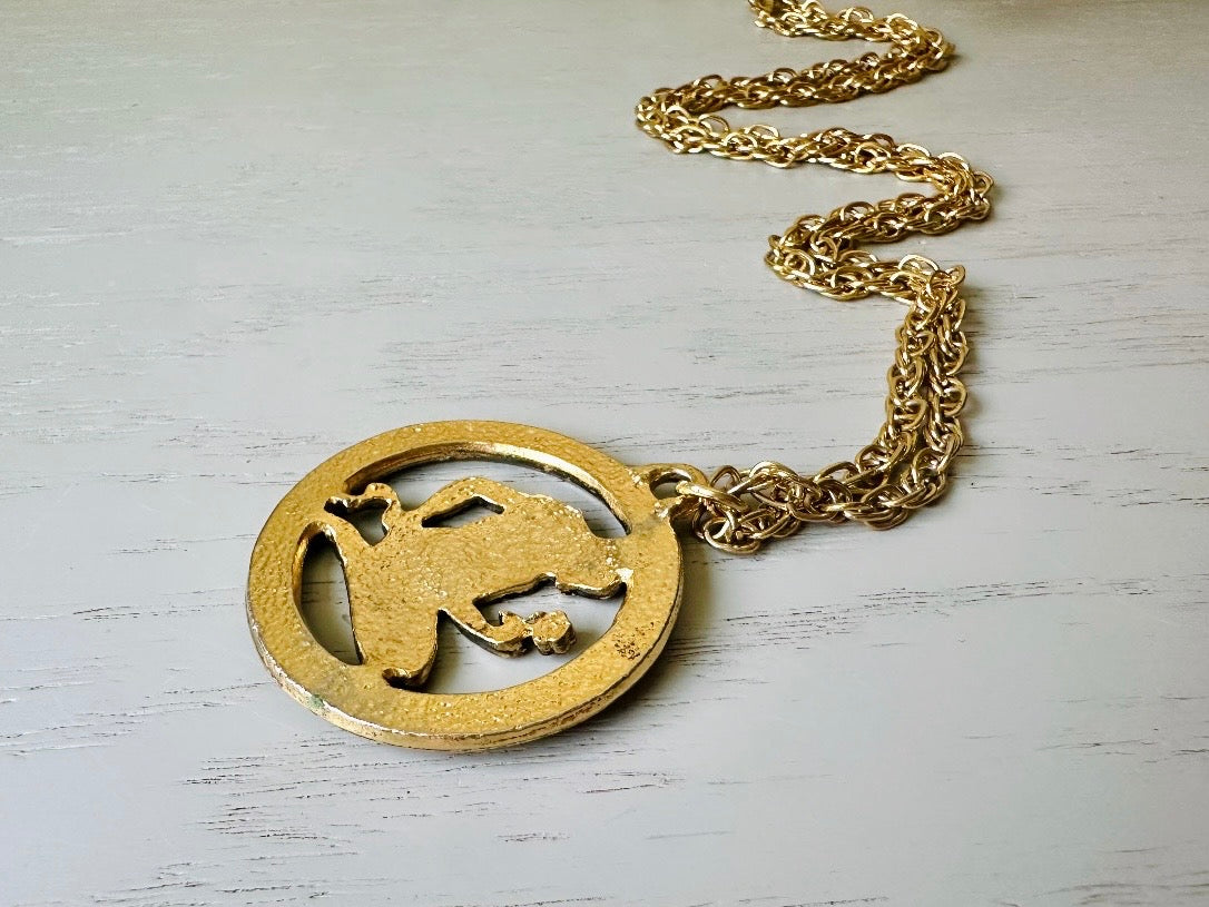 Vintage Virgo Zodiac Necklace, Star Sign Astrology Necklace, Unique Birthday Necklace, Long Gold Pendant Necklace Vintage Astrology Chain