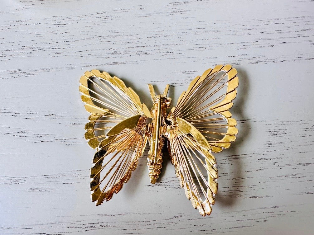 Vintage Butterfly Brooch, Signed Monet Vintage Brooch, Beautiful Gold and White Enamel, Elegant Butterfly Broach, Spring Wedding Fashion