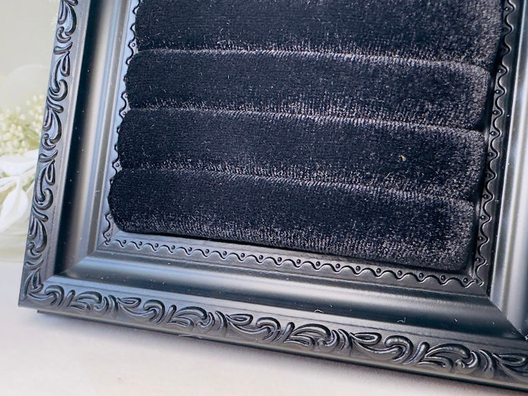 002 Black Velvet Jewelry Display Frame, Handmade Victorian Style Midnight Black Ring Holder