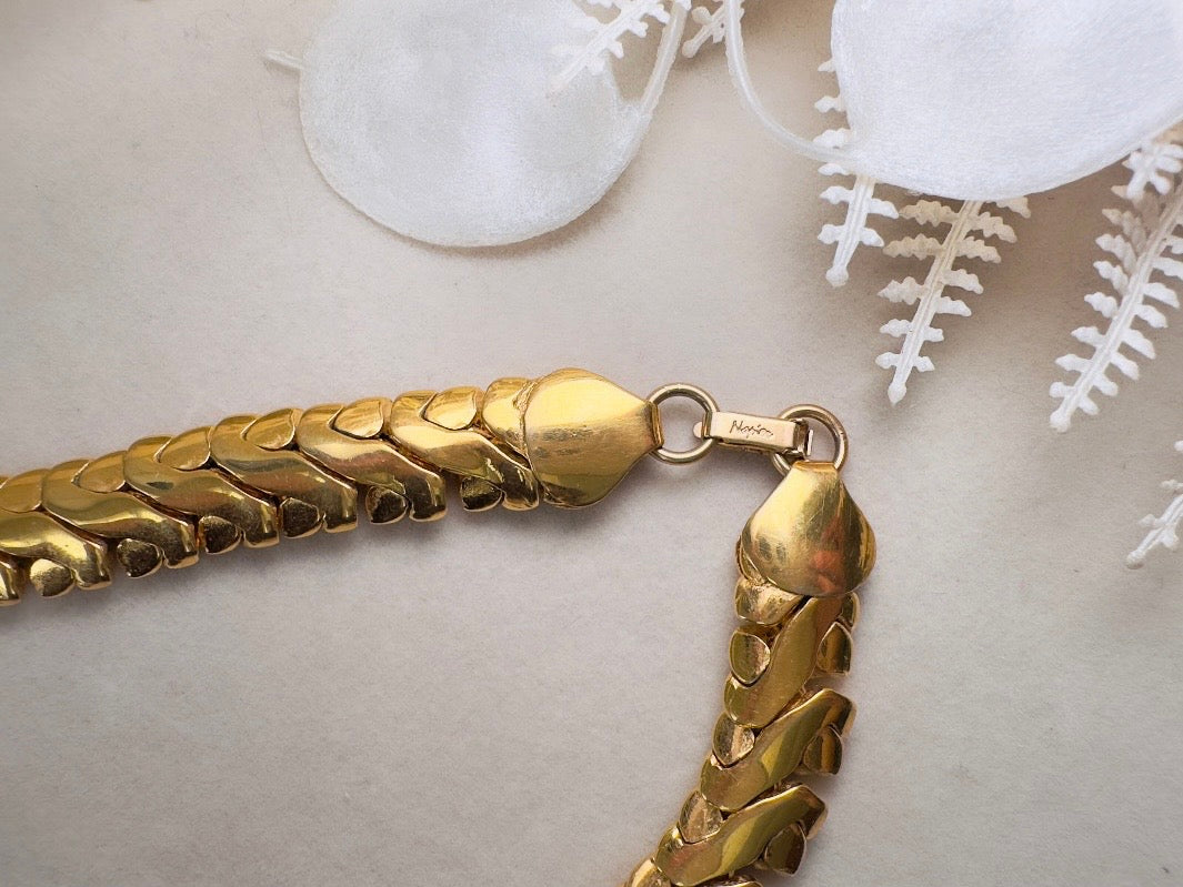 Vintage Gold Collar Necklace, Signed Napier Interlocking Chain Necklace, Designer 80s Articulated Choker Necklace