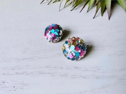 Carnival Confetti Earrings, 1962 Sarah Coventry Rainbow Party Earrings, Vintage Colorful Confetti Clip on Earrings, Mod 60s Retro Fashion