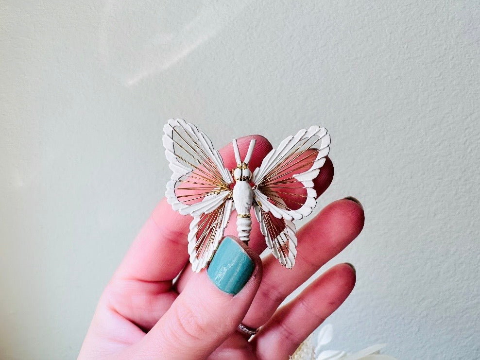 Vintage Butterfly Brooch, Signed Monet Vintage Brooch, Beautiful Gold and White Enamel, Elegant Butterfly Broach, Spring Wedding Fashion