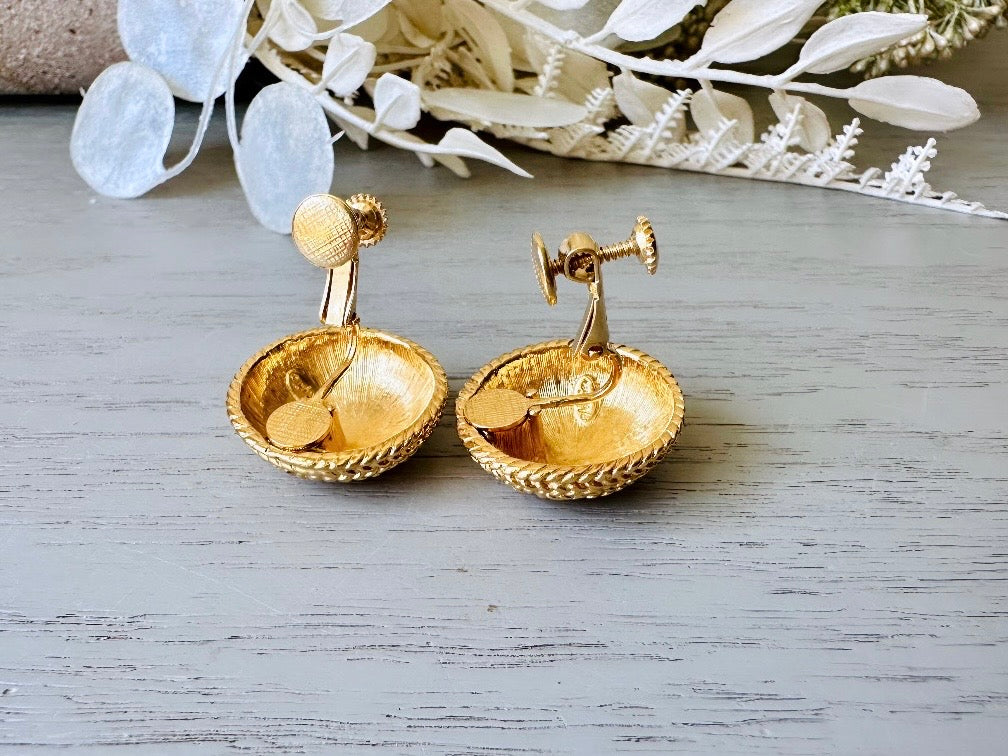 Gold Napier Earrings, 1980s Domed Rope Earrings, Classic Glam Clip On Earrings, 1980s  Retro Designer Signed Designer Napier Earrings