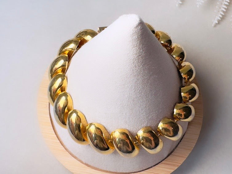 Vintage Napier Gold Bracelet, Gold Curved Link Bracelet, VTG 7.5" Bracelet, Classic Gold Chain Bold 80s Designer Vintage Bracelet