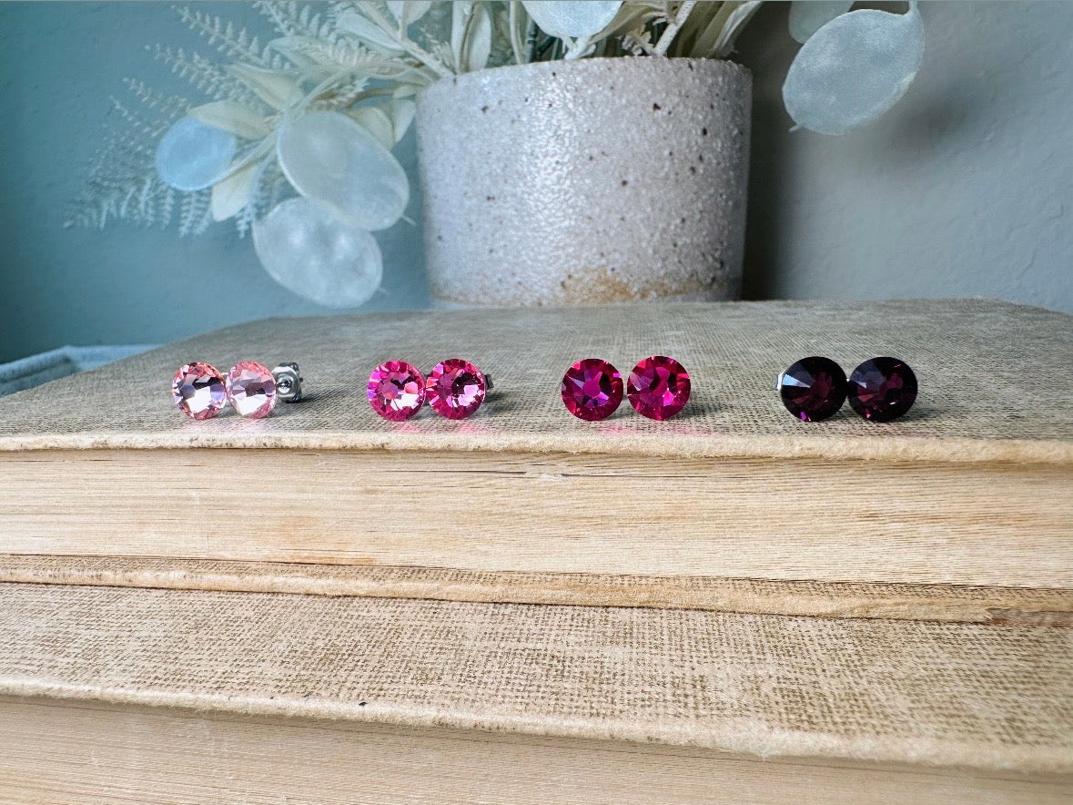 Blush Pink Pink Swarovski Crystal Post Earrings, Light Pink Hypoallergenic Small Rhinestone Stud Earrings