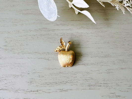 Gold Apple Brooch, 1974 Gilded Apple Vintage Brooch, Brushed Gold Understated Pin, Pretty Teacher Gift Back to School, Quirky Cute Fruit Pin