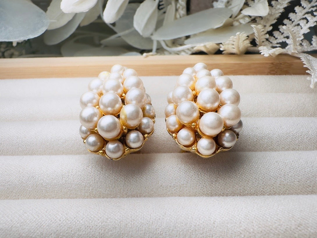 Vintage Pearl Earrings, Cream Pearl Teardrop Statement Earrings