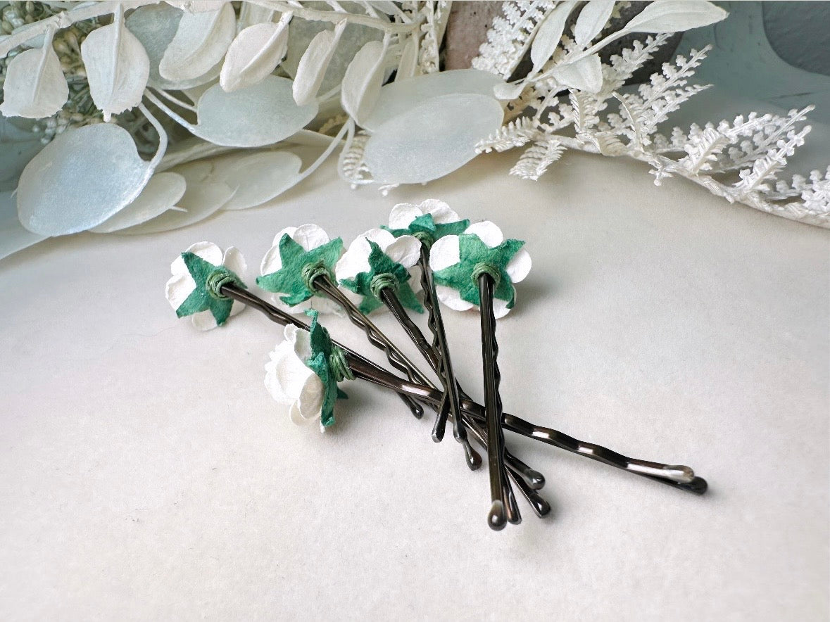 White Rose Bobby Pins, Mulberry Paper Hair Flower Set