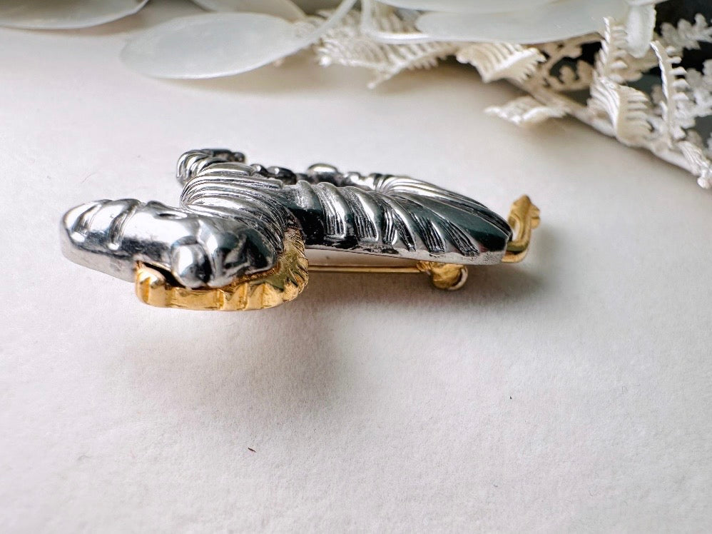 Vintage Zebra Brooch Pin, Liz Claiborne Mixed Metal Silver and Gold Wild Zebra Pin