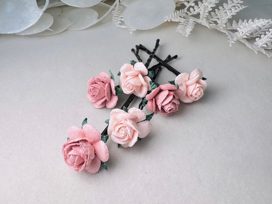 Wedding Hair Flowers, Blush Pink Flower Hair Pins, Wedding Hair Accessories, 6 Paper Flowers, Dusty Pink Rose Hair Clip, Floral Bobby Pin MPR6