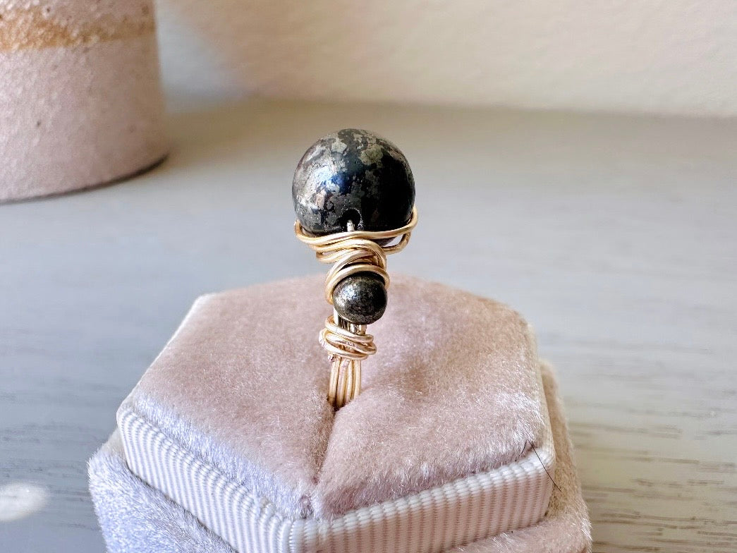 Handmade Pyrite Ring, Wire Wrapped Ring with Natural Stones, Pyrite Fools Gold Metaphysical Ring, Earth Energy Talisman Ring