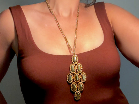 Huge Gold Pendant Necklace, Long Gold Vintage Necklace, Unique Bold Geometric  Chunky Gold Necklace